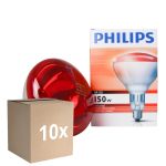 Confezione Multipack 10x Philips BR125 IR 150W E27 230-250V Rossa